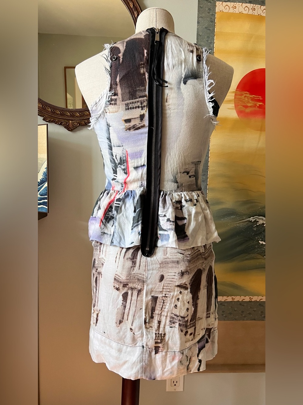 Diesel White and Gray Peplum Tank Dress